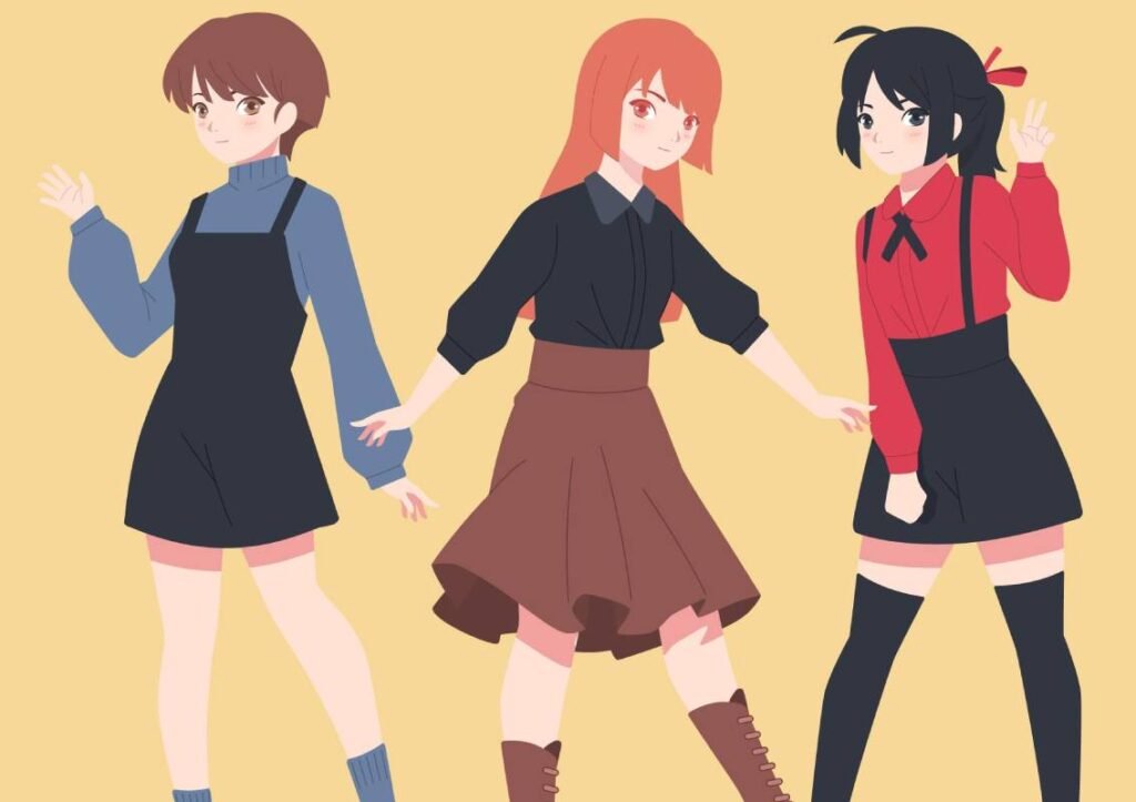 Here Is How You Can Create The Cute Anime Girl Makeup 2 Three anime girls in stylish outfits against a pastel background
